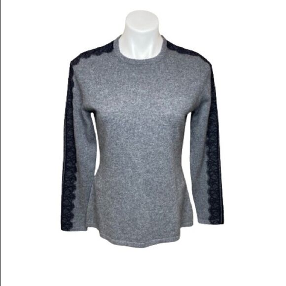 Neiman Marcus the cashmere collection gray with black lace trim sweater M - Picture 6 of 15